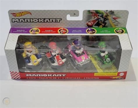 Mario Kart Pack Hot Wheels Wario Mario Waluigi Luigi Sealed Nib