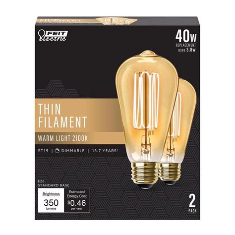 Feit LED Filament ST19 E26 Medium Filament LED Bulb Warm White 40