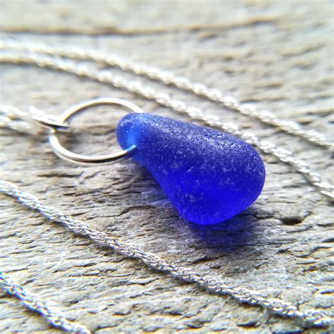 Cobalt Blue Sea Glass Necklace Genuine Sea Glass Sterling Silver