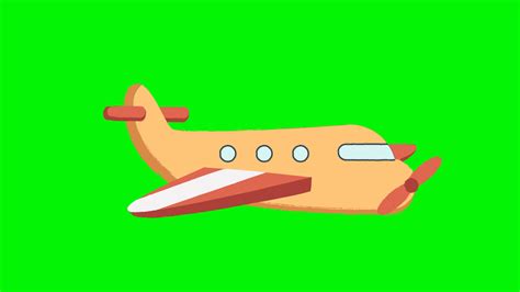 Cute Orange Airplane Flying With Propeller On Green Screen Background