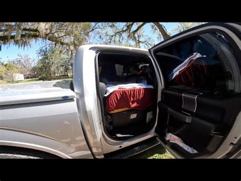 Truck Camping Set Up Inside The Cab Of My F Foam Mattress Youtube