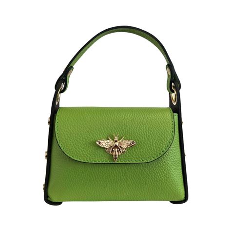 Genuine Dollar Leather Mini Bag With Bee Shaped Lobster Clasp Closure