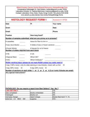 Fillable Online Einstein Yu Histology Request Form Einstein Yu Fax