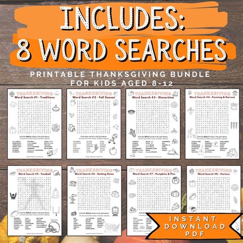 Thanksgiving Word Search And Big Bundle Of Printable Etsy Uk