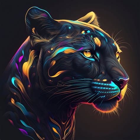 Premium Photo Black Panther In Neon Colors Generative Ai