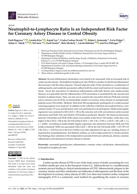 Pdf Neutrophil To Lymphocyte Ratio Is An Independent Risk Factor For