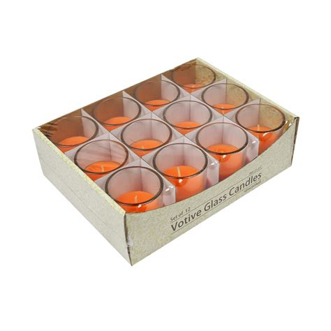 Orange Round Glass Votive Candles 96pcs Case Bulk