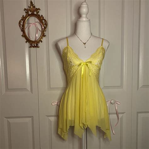 Yellow Lingerie Dress Laced Design W Bow See Depop