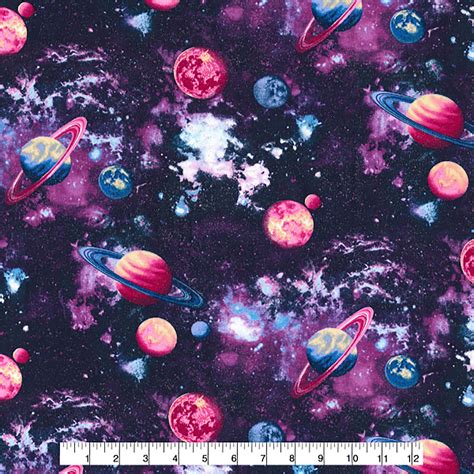 Fabric Crafts 100 Cotton Fabric Nutex Bright Planets Bunched Solar System Space