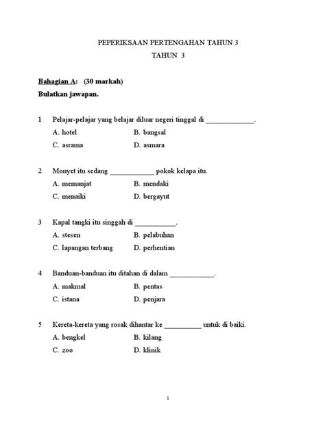 Contoh Soalan Bahasa Melayu Kertas 1 Tingkatan 1 Wolupitulimo