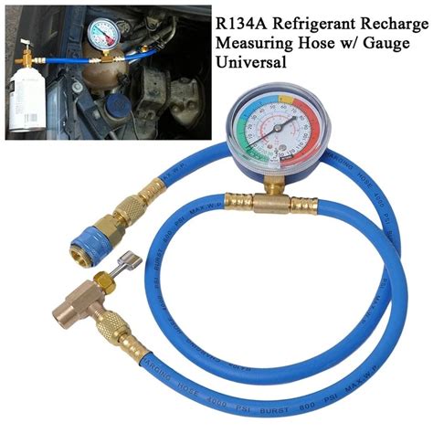 Car Ac Air Conditioning R134a Refrigerant Recharge Hose Pressure Gauge Measuring Kit Copper Auto