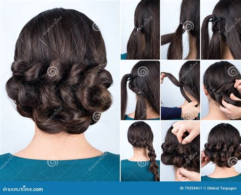 Hairstyle Braid For Long Hair Tutorial Royalty-Free Stock Photo ...