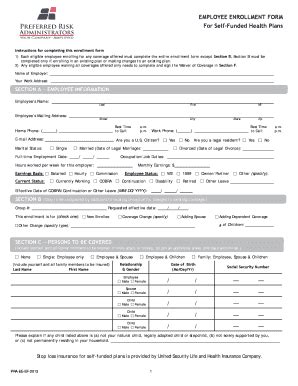 Fillable Online Employee Enrollment Form For Selffunded Health Plans