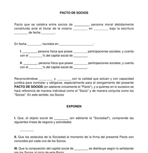 Pacto De Socios Modelo Formato En L Nea Word Y Pdf