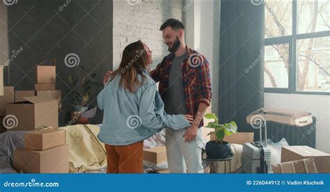 Young Happy Romantic Couple Celebrate Moving In New Apartment After