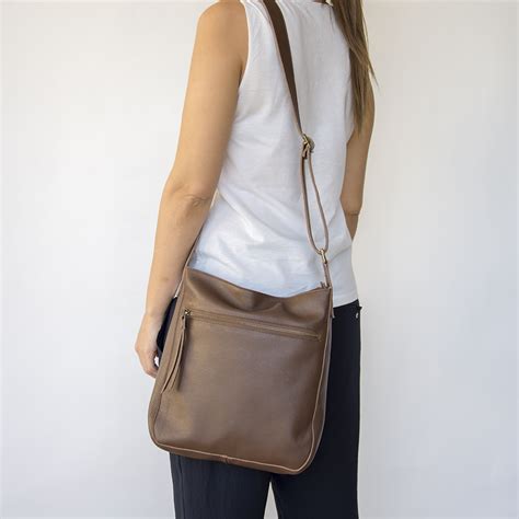 Brown Leather Crossbody Bag With Outside Pocket Laroll Bags