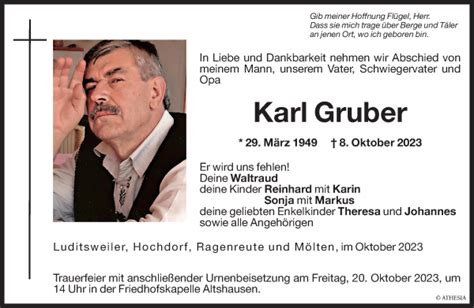 Traueranzeigen Von Karl Gruber Trauer Bz