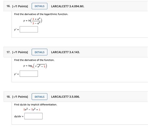 Solved 16 1 Points DETAILS LARCALCET7 3 4 094 MI Find Chegg