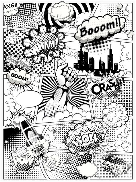 Black And White Comic Book Page With Speech Bubbles And Superhero