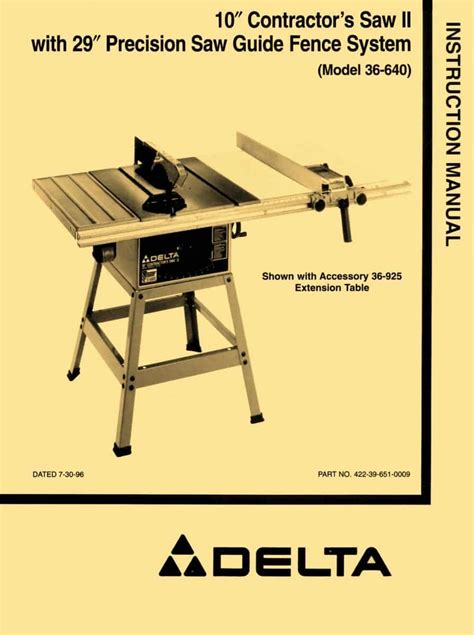 Delta 36 640 10 Contractor Table Saw Ii Instructions And Parts Manual