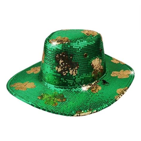 China Customized Irish Green Shamrock Sequin Cowboy Hat Manufacturers