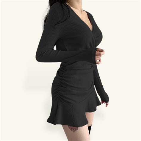 Jual Mini Dress Sexy Lengan Panjang Wanita Gaya Korea Model Terbaru