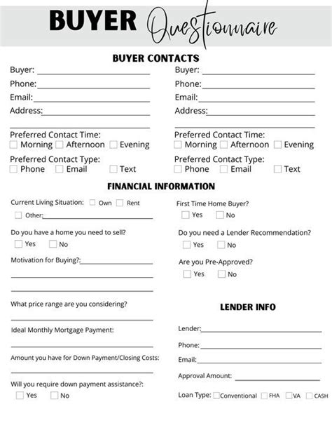 Real Estate Handout Seller Questionnaire Form Buyer Questionnaire