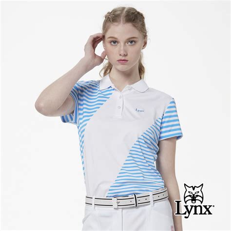 Lynx Golf 女款吸汗速乾羅紋領橫條背後滿版印花短袖立領polo衫 白色 Pchome 24h購物