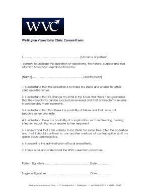 Fillable Online Wellington Vasectomy Clinic Consent Form Doc Fax Email