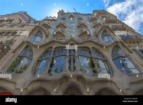 Barcelona July 16 The Facade Of The House Casa Battlo Designed By