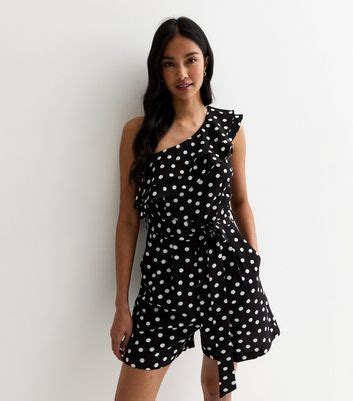 Gini London Black Polka Dot One Shoulder Playsuit New Look