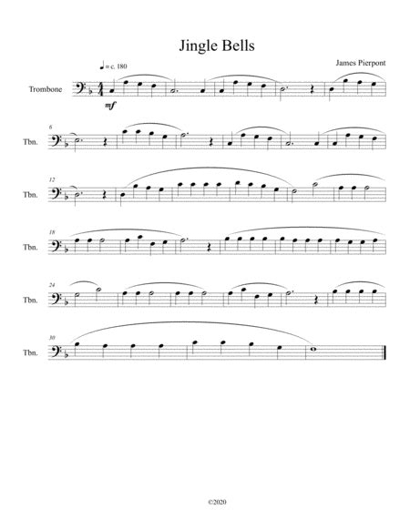 Jingle Bells For Solo Trombone Arr B C Dockery By James Pierpont Sheet Music For Trombone