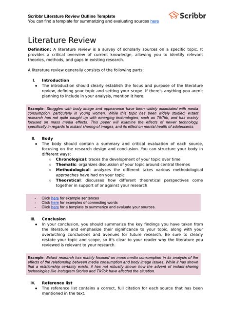 Literature Review Outline Template 1 Scribbr Literature Review Outline Template You Can Find A