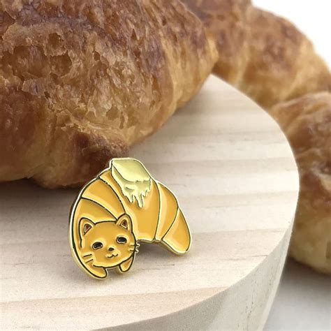 Cat Croissant Enamel Pin Etsy Singapore Enamel Pins Enamel Pin