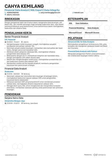 Contoh Cv Data Analysis Cara Membuat Dan Templatenya