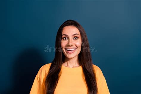 Portrait Of Impressed Ecstatic Woman With Straight Hairdo Wear Stylish