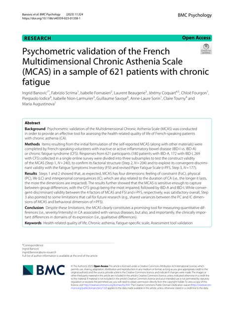 Pdf Psychometric Validation Of The French Multidimensional Chronic