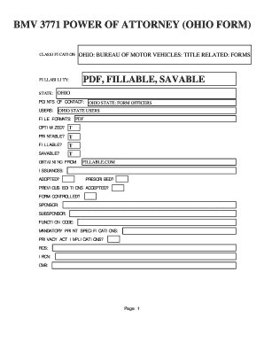 Fillable Online Bmv 3771 Power Of Attorney Ohio Form US State Forms