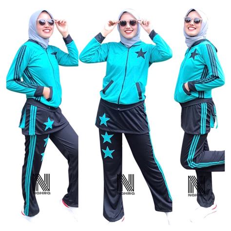 Jual Setelan Baju Senam Olahraga Tosca Hitam Rok Setelan Baju Senam