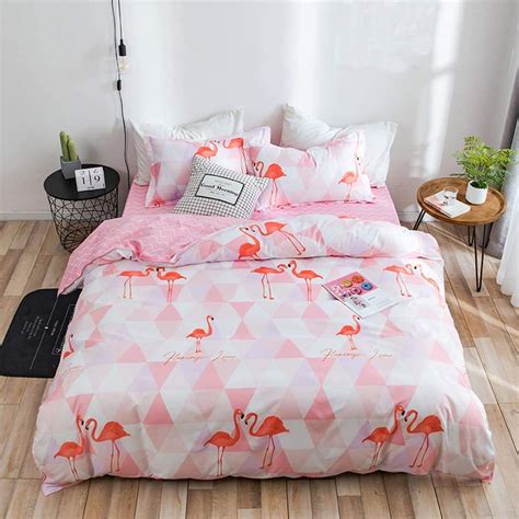 Mengersi Princess Flamingo Duvet Cover Set Pink Wave Pattern Reversible Design For