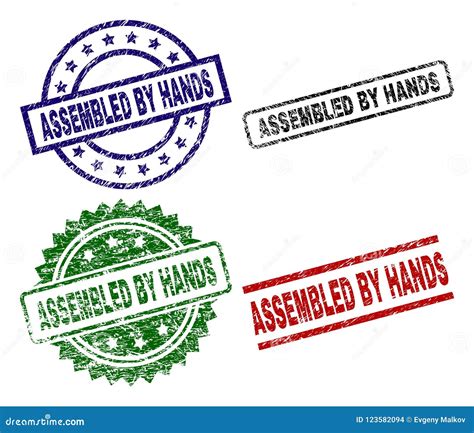 Damaged Textured ASSEMBLED By HANDS Seal Stamps Stock Vector