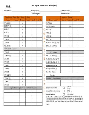 Fillable Online Advise Eecs Wsu BA CptS GER Checksheet Washington