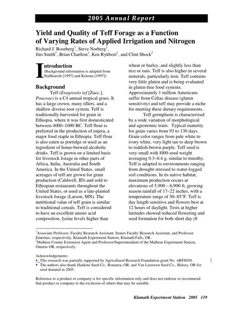 Pdf Yield And Quality Of Teff Forage As A Function Of Varying Rates Of Applied Irrigation And