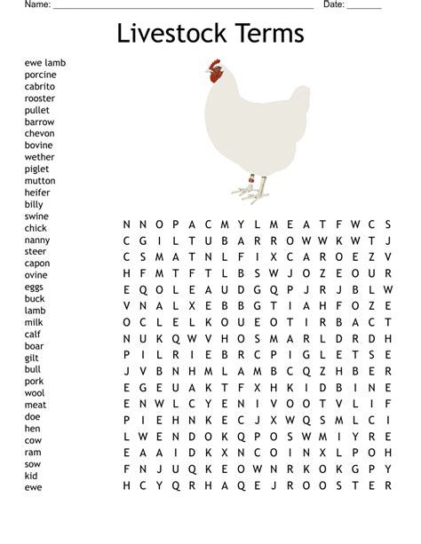 Basic Livestock Terminology Word Search Wordmint