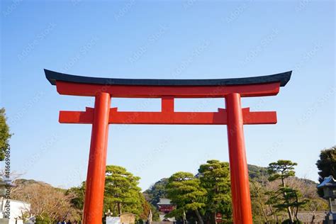 Torii Gate At Tsurugaoka Hachimangu Shrine In Kamakura Kanagawa