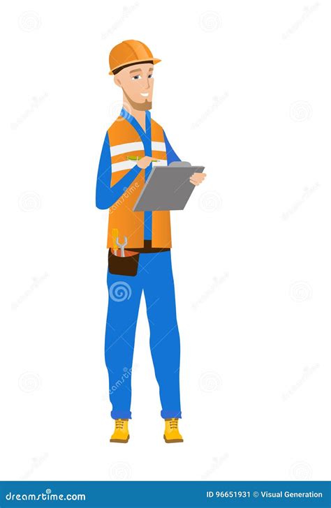 Young Caucasian Building Inspector With Clipboard Stock Vector