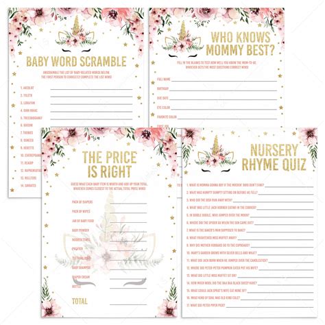 Unicorn Baby Shower games bundle printable | Instant download