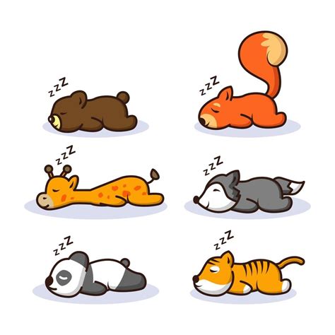 Set of cute sleeping animal collection 4439144 Vector Art at Vecteezy