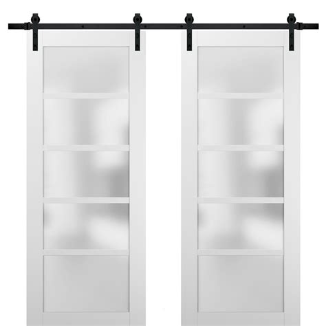 Sliding Double Barn Doors 48 X 84 With Hardware Quadro 4002 White Silk With Frosted Opaque