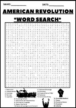 AMERICAN REVOLUTION WORD SEARCH Puzzle Middle School Fun Activity